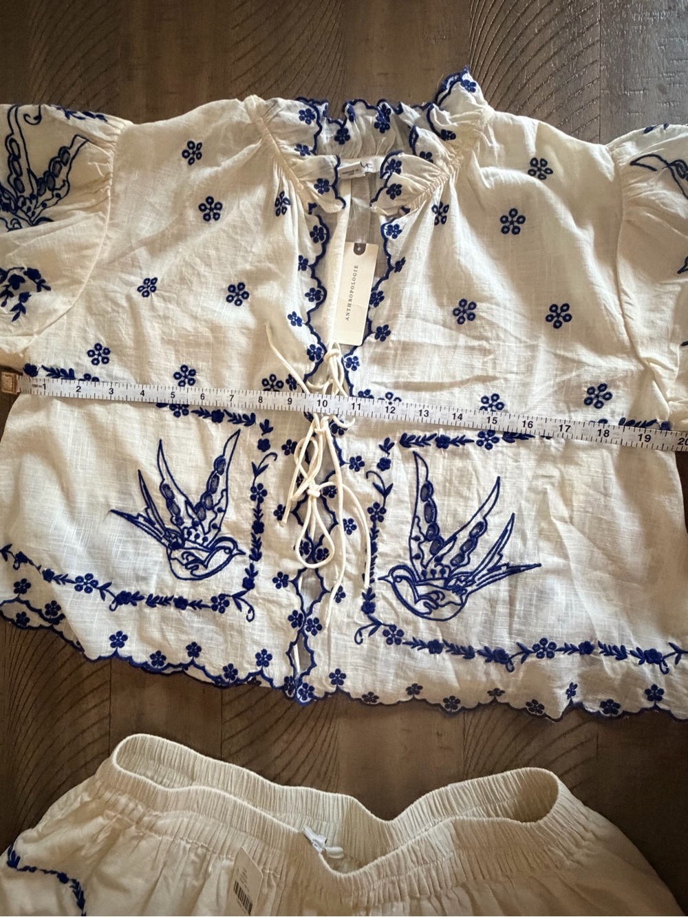 NWT Maeve Anthropologie Embroidered Bird Cotton Top Shorts Set Medium M - Picture 14 of 17